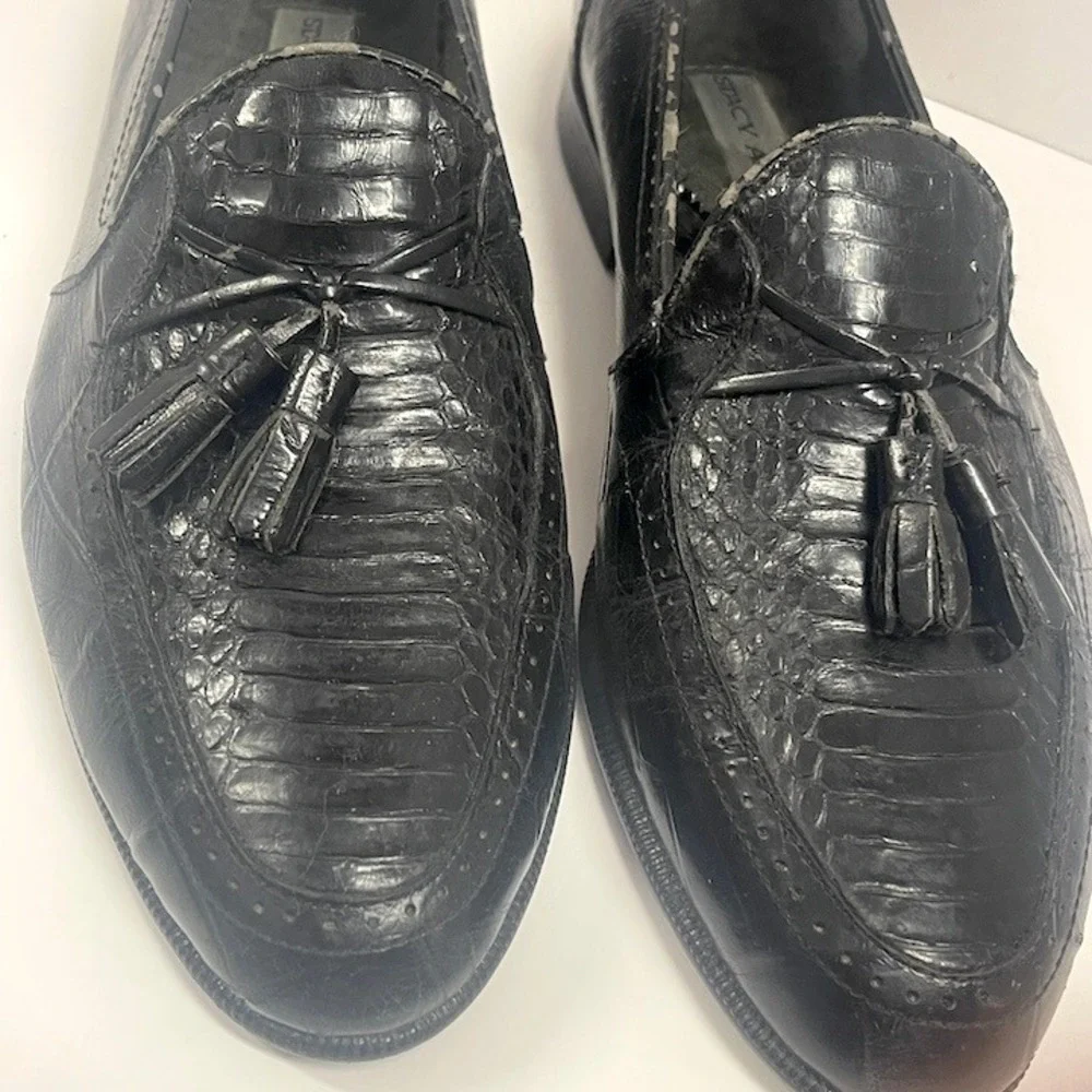 Stacy Adams Mens Black Genuine Snake Leather Tassel Loafers 23788-01 Size‎ 8.5M